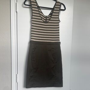 BCBGMaxAzria Striped Olive and Tan Mini Dress
